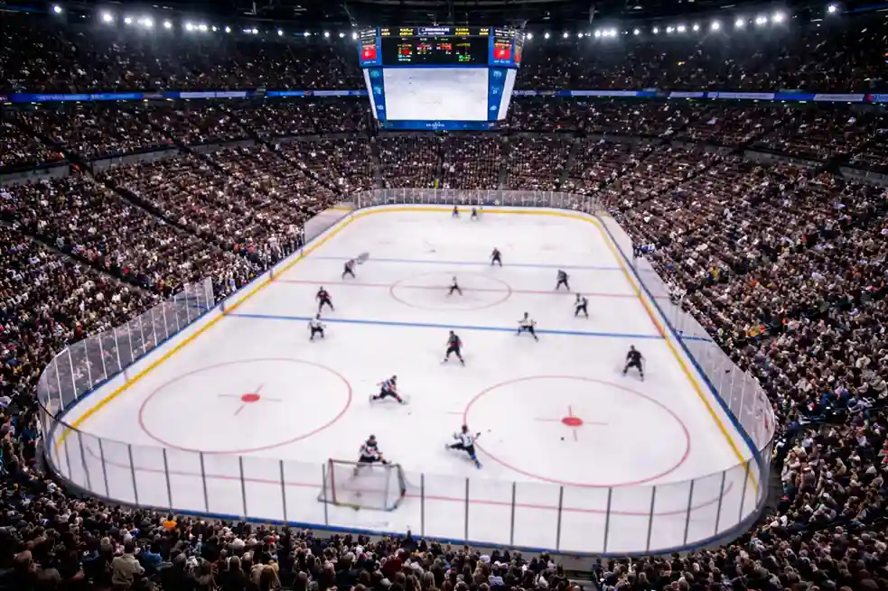 Eishockeyspiel in der Arena mit Anzeigetafel – Drittel-Wetten Strategie