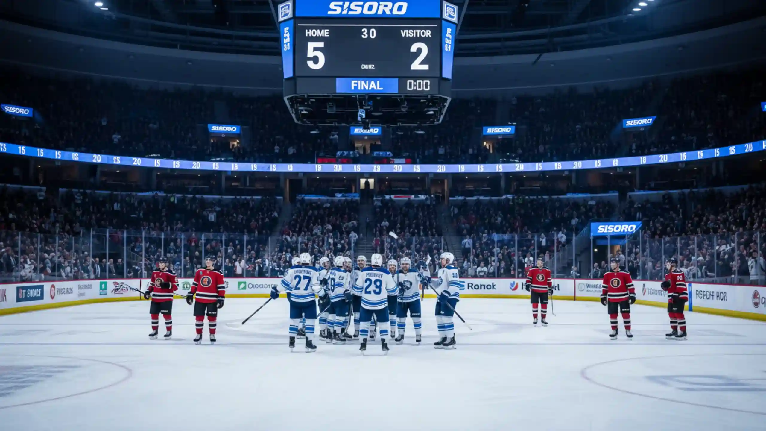 Scoreboard zeigt deutlichen Spielstand-Vorsprung als Darstellung von Handicap und Puck Line Wetten