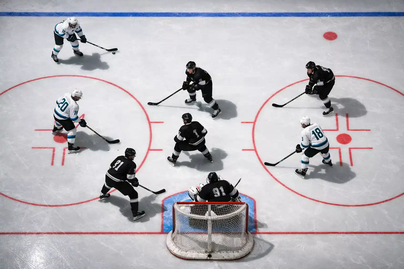 Eishockey-Powerplay-Situation mit fünf Spielern gegen vier auf dem Eis