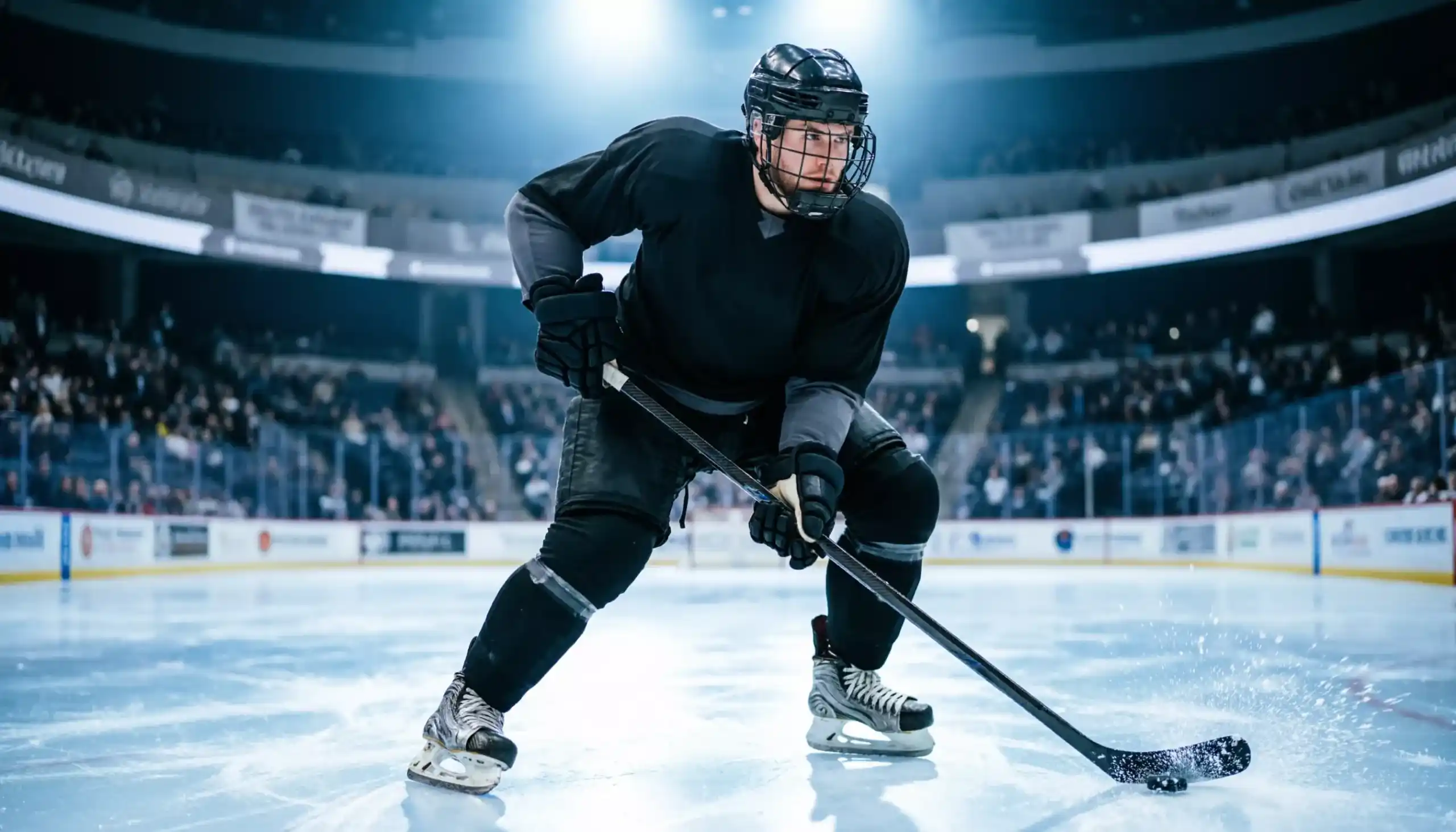 Eishockeyspieler auf dem Eis während eines Saisonspiels in der Arena