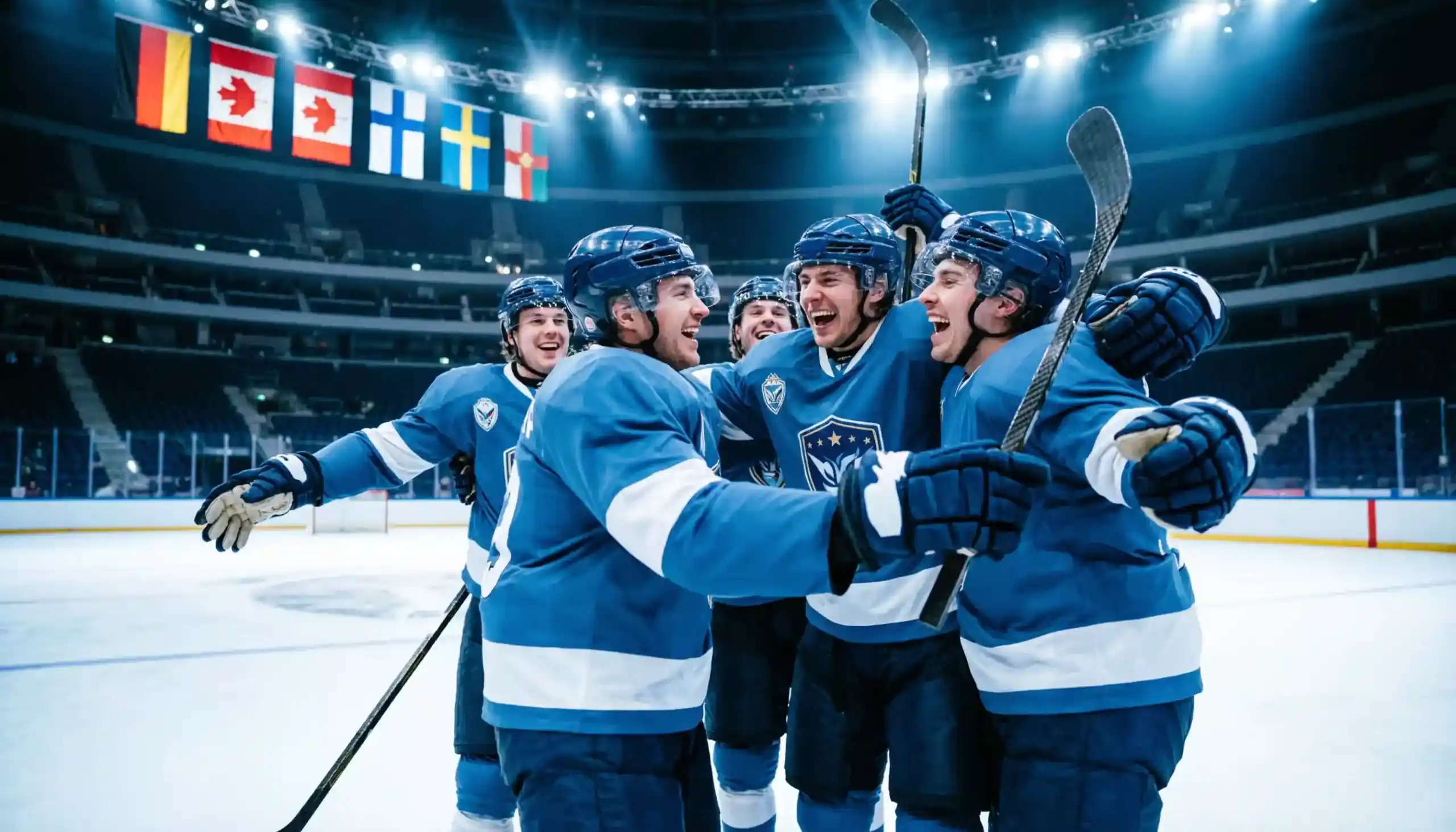 Eishockey-Nationalmannschaft feiert Tor bei der Weltmeisterschaft