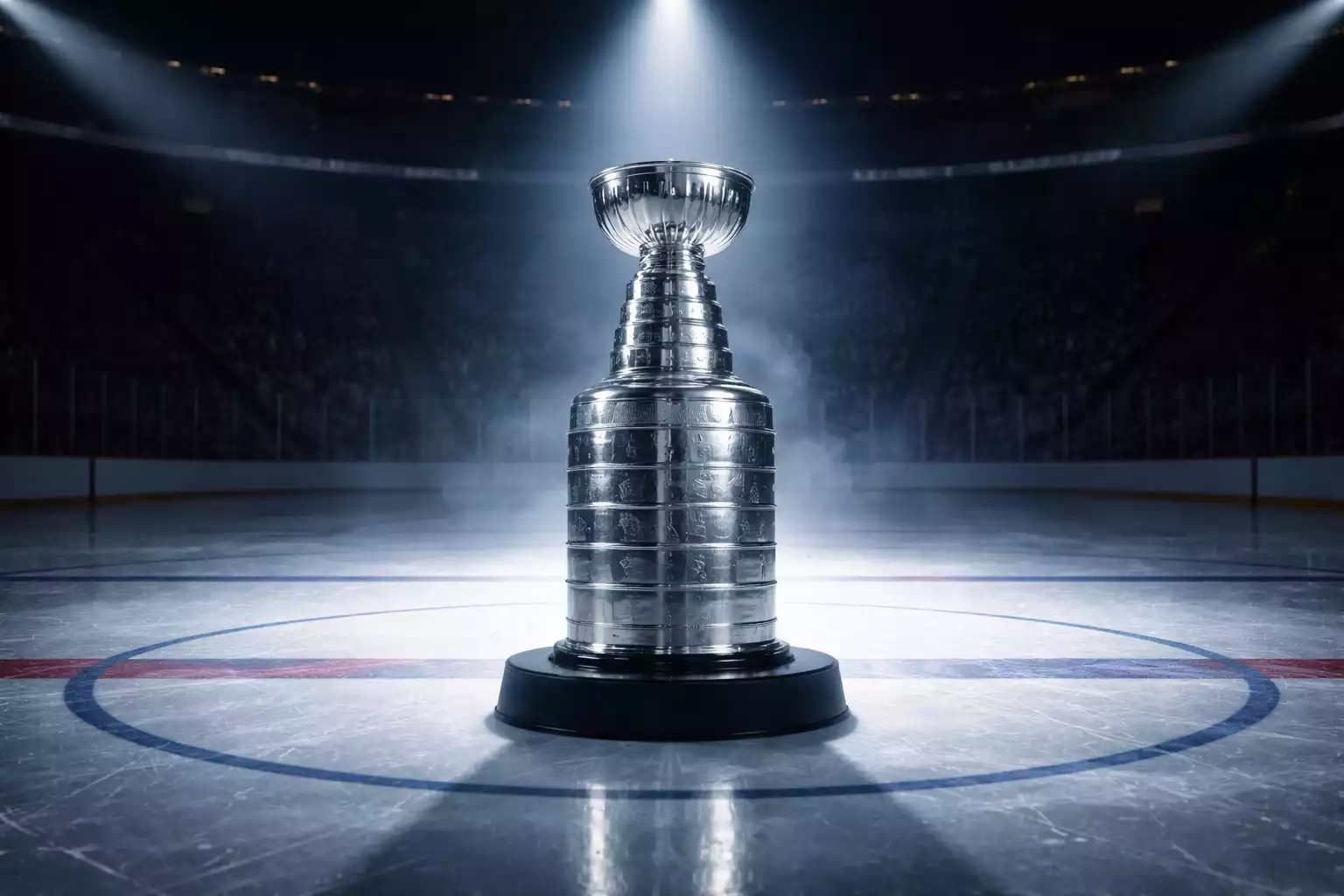 Stanley Cup Trophäe auf dem Eis einer NHL-Arena
