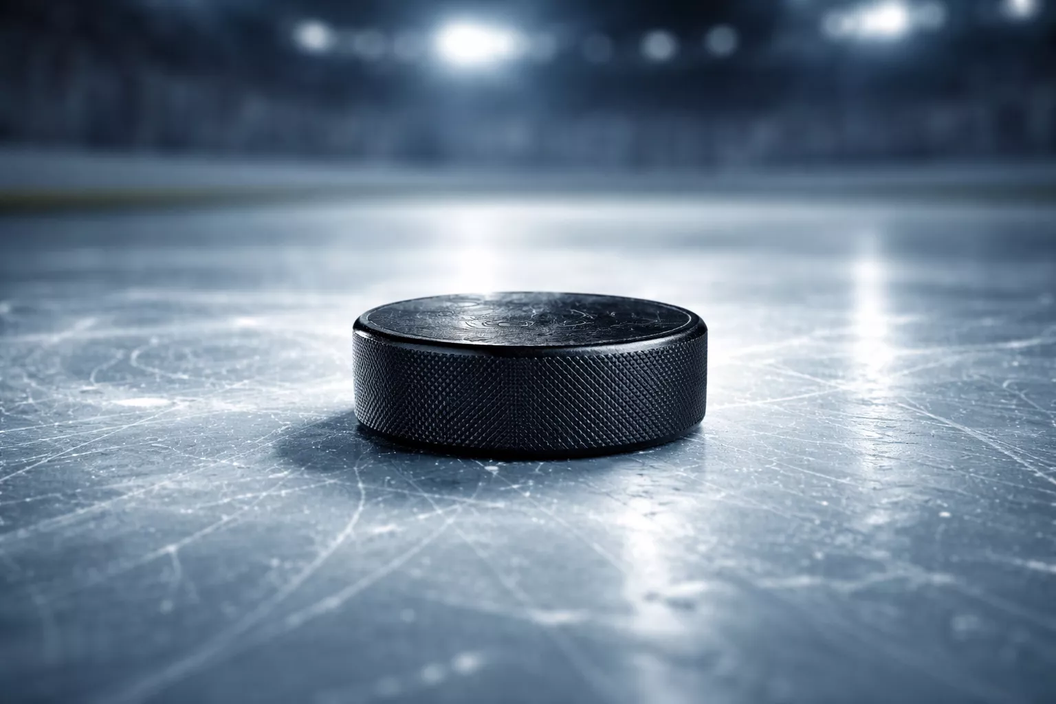 Eishockey-Puck auf Eis mit strategischem Wettkonzept